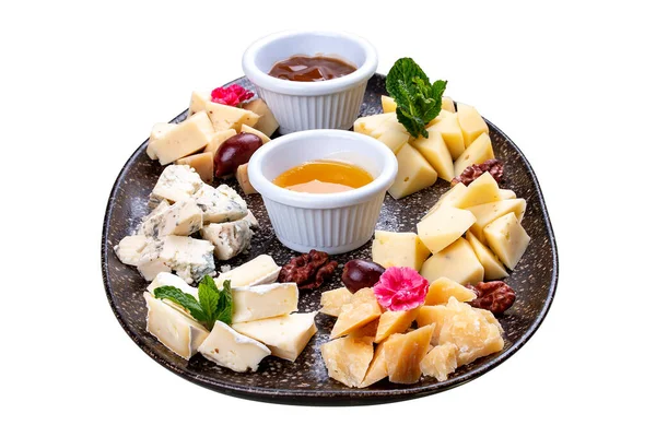 Plate Variety Cheeses — 스톡 사진