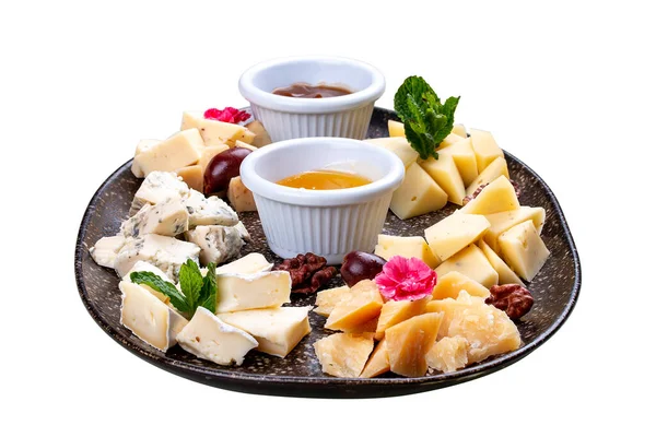 Plate Variety Cheeses — 스톡 사진