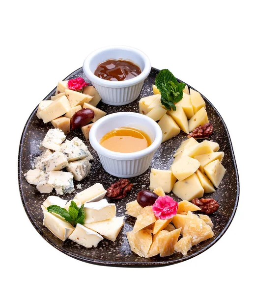 Plate Variety Cheeses — 스톡 사진