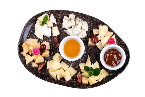 Plate Variety Cheeses — 스톡 사진