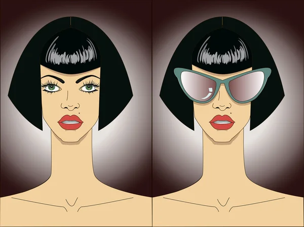 Caras de mujer con gafas de sol. Vector — Archivo Imágenes Vectoriales