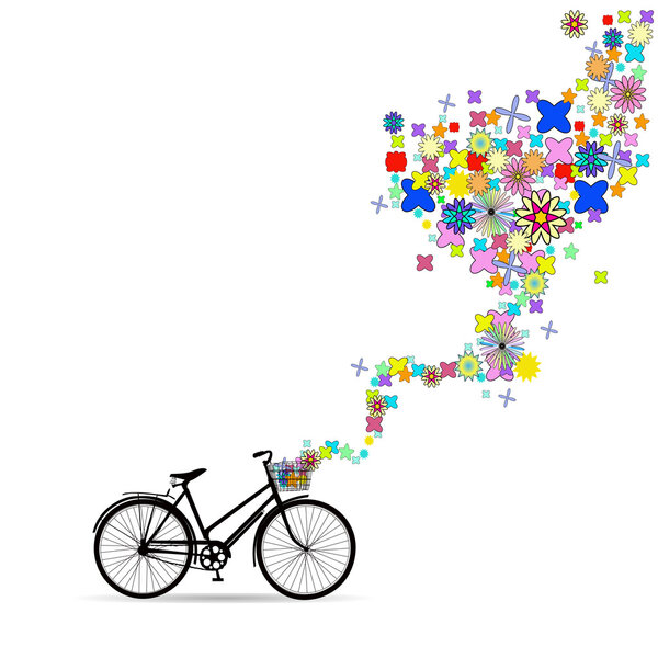 Велосипед с корзиной в декоративных цветах
.