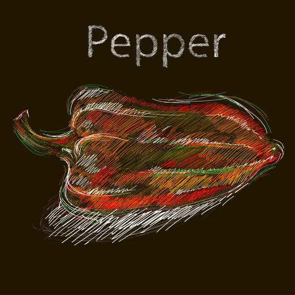 Punainen mehukas pippuri mustalla pohjalla . — vektorikuva