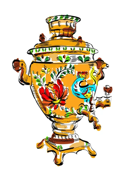 Samovar coloré russe, vecteur, croquis, thé — Image vectorielle