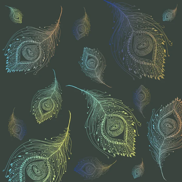 Бесшовный рисунок из павлиньих перьев — стоковый вектор