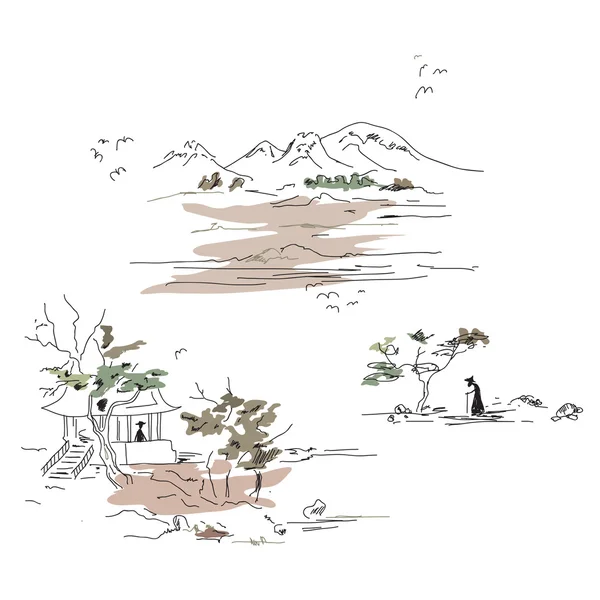 Mountain landscape in Japanese style Stock Illustration