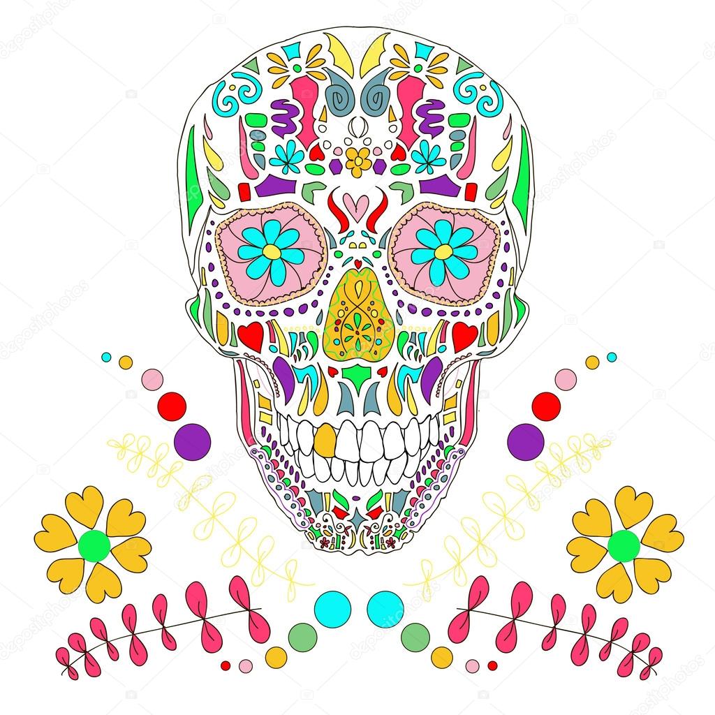 Skull with floral ornament 2.Vector illustration.