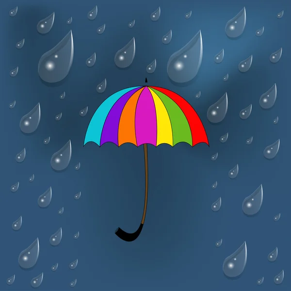 Kleurrijke paraplu onder regen — Stockvector