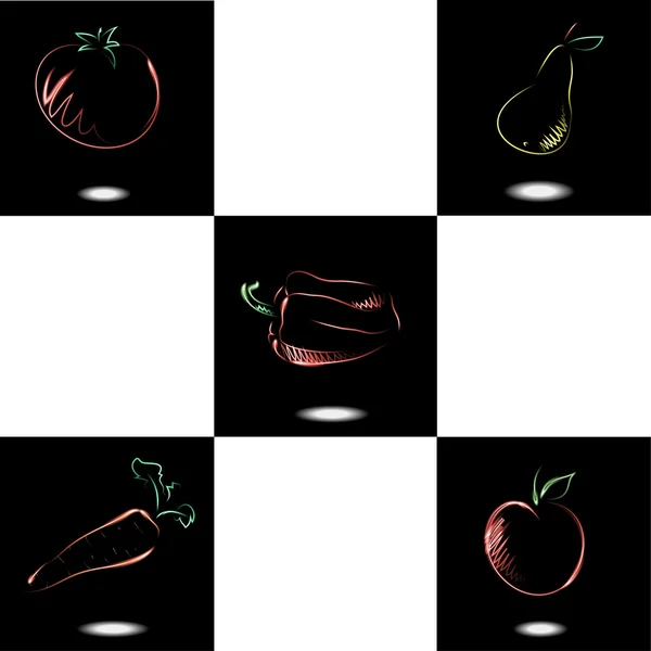 Conjunto de luz vectorial y brillante de frutas y verduras — Archivo Imágenes Vectoriales