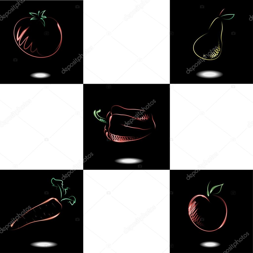 Vector light and bright set of fruit and vegetables set