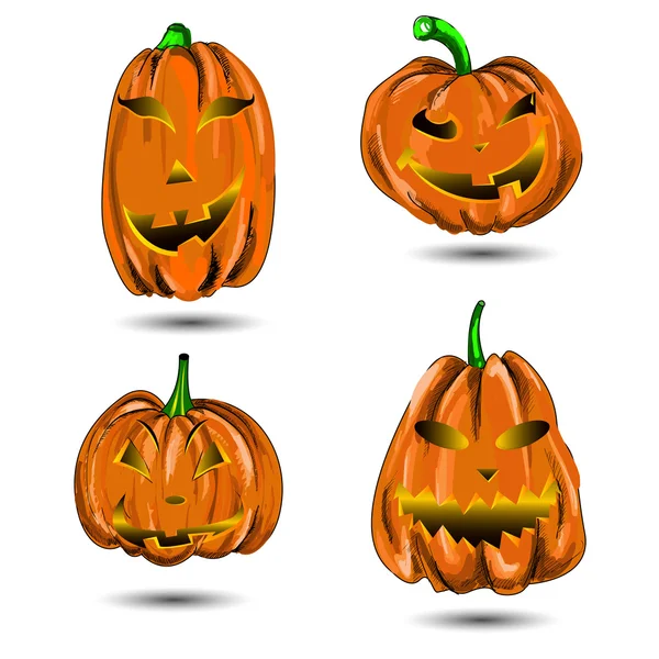 Halloween pompoen ingesteld op geïsoleerde wit. eng jack. — Stockvector