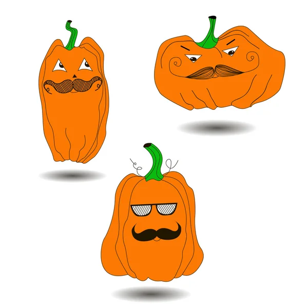 Halloween Pumpkin with mustache — Stock Vector