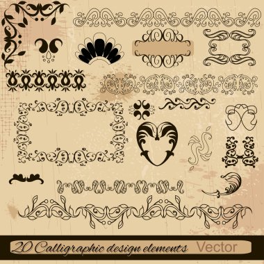 vektör seti: kaligrafik tasarım elemanları ve sayfa dekorasyonu.