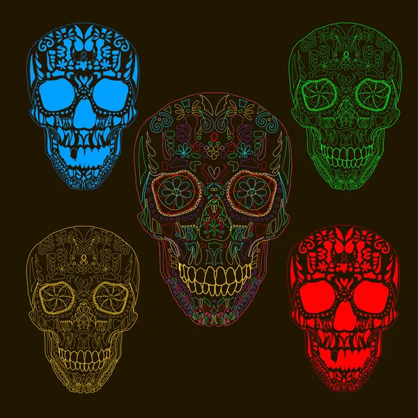 Pattern with sugar skulls. Vector version. — Stock Vector