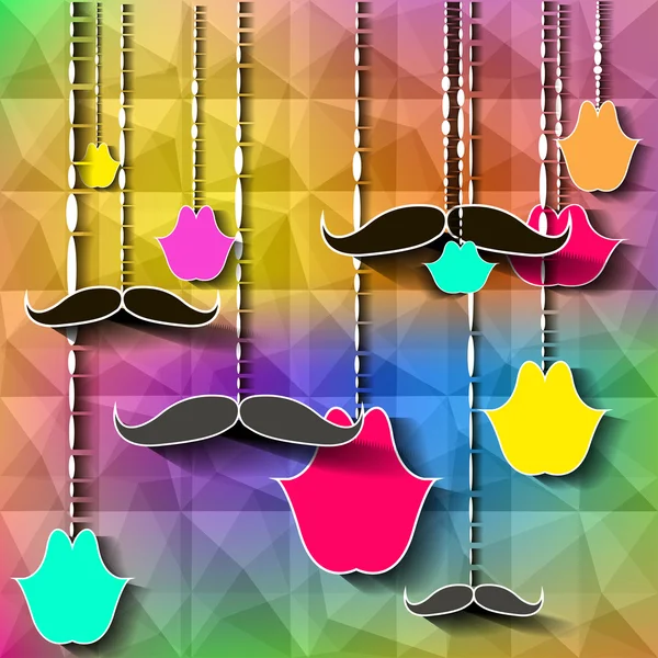 Bigode vintage e design de cartão de lábios — Vetor de Stock