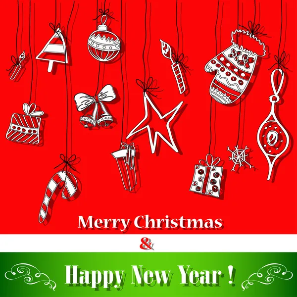 Cartão postal com decorações de árvore de Natal . — Vetor de Stock
