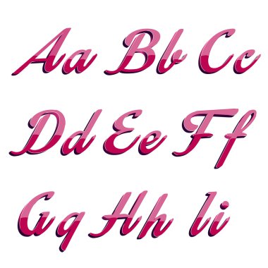 beyaz zemin üzerine parlak pembe alfabesi