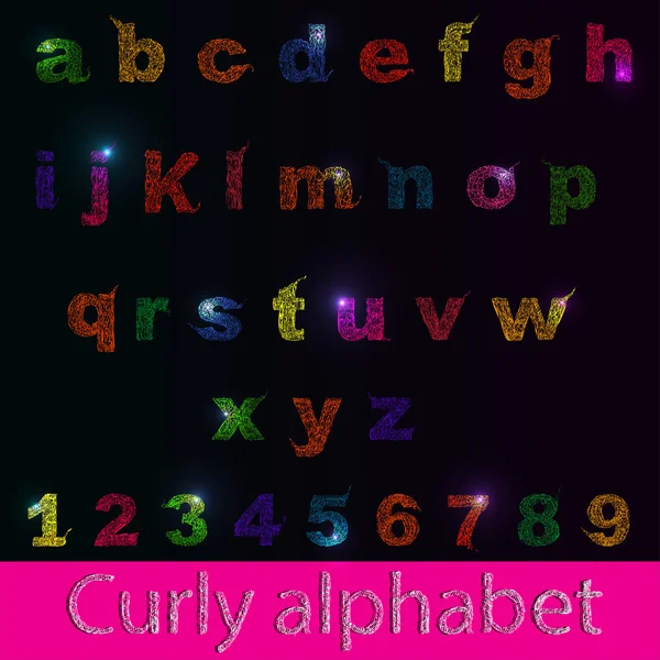 Векторный кудрявый алфавит с числами . — стоковый вектор