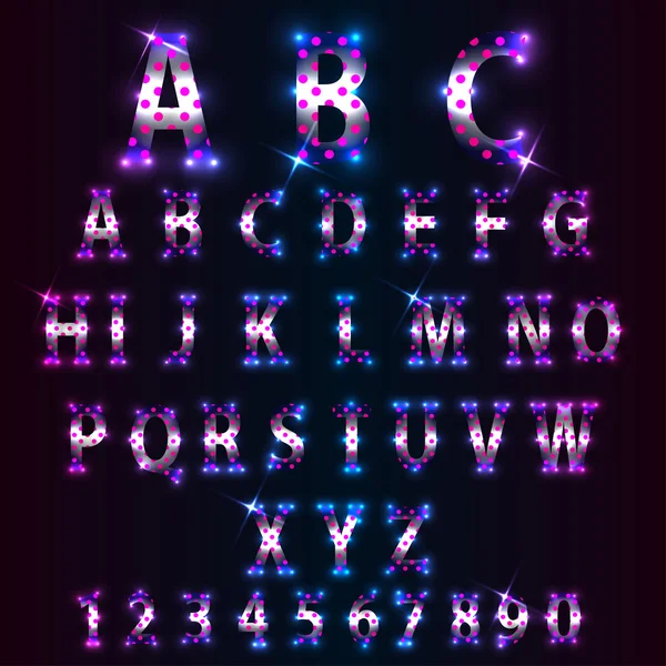 Felle verlichting oude lamp alfabet — Stockvector