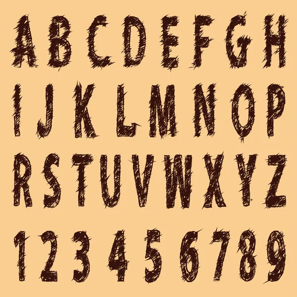 Retro gamla grunge alfabetet med siffror. — Stock vektor