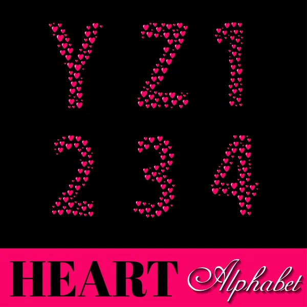 Alphabet of pink hearts vector illustration — Stock Vector