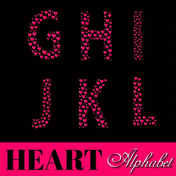 Alphabet of pink hearts vector illustration — Stock Vector
