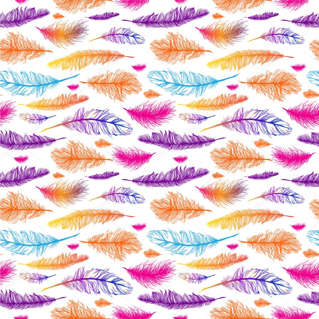 Set of seamless pattern vector feathers. EPS
