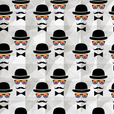 Vintage silhouette top hat and mustache background clipart