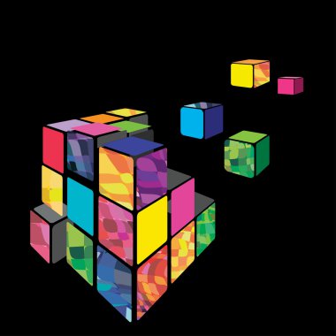 Rubik küp siyah arka plan ile 3B vektör.