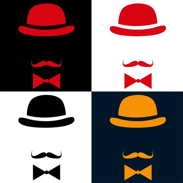 Vintage σιλουέτα κορυφαίο καπέλο και μουστάκι — Διανυσματικό Αρχείο