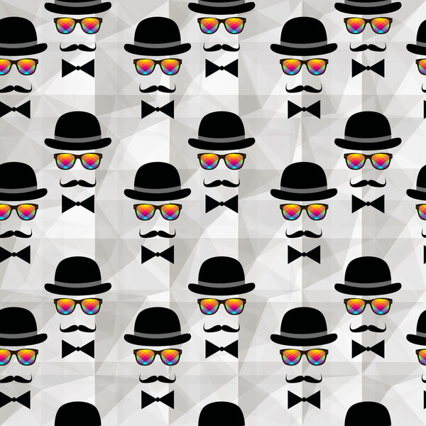 Vintage silhouette top hat and mustache background