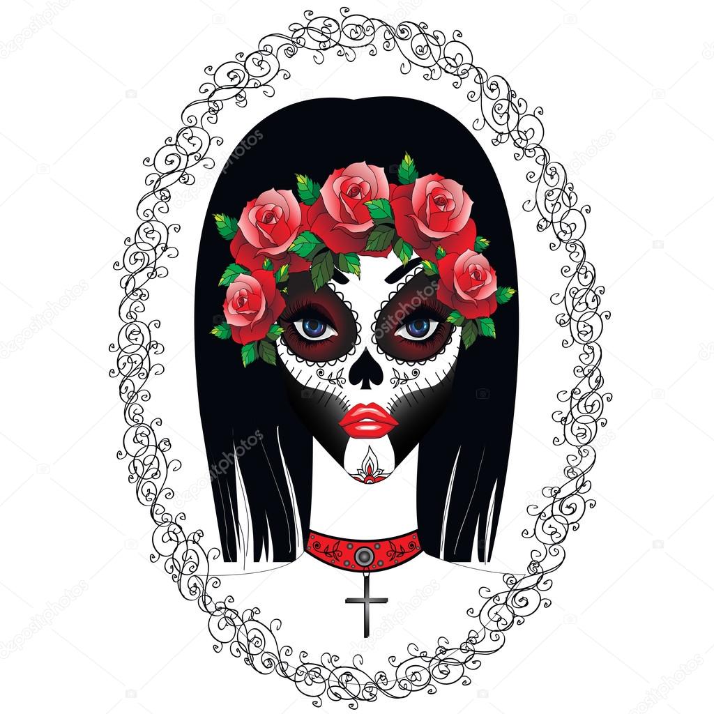 Day Of The Dead Woman With Sugar Skull Face Paint Stock Vector Royalty Free Vector Image By C Alisared835 49511899