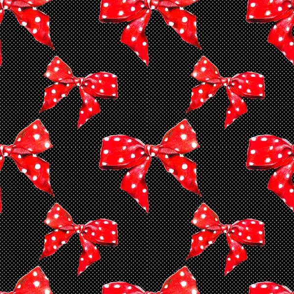 Red vector pattern bow with polka dot.  Vector. — Stock Vector