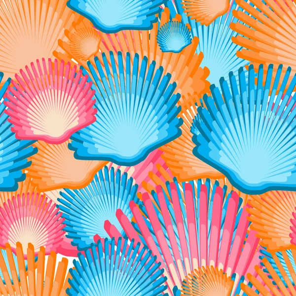 Sea scallop seashell semless pattern. Vektor . - Stok Vektor