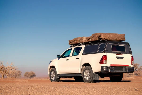 Rent Car Toyota Hilux Stands Golden Sands Namib Desert Africa — Stockfoto