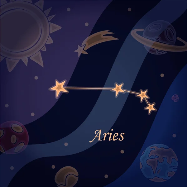 Doodle constelação do aries Símbolo dos signos do zodíaco Ilustração vetorial da astrologia e astronomia. Horóscopos estrelas brilhantes em fundo cosmos — Vetor de Stock