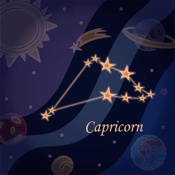 Constellation de caniches du capricorne Symbole des signes du zodiaque Illustration vectorielle de l'astrologie et de l'astronomie. Horoscopes étoiles brillantes dans le fond du cosmos — Image vectorielle