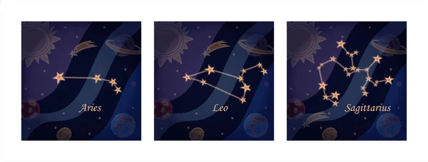 Costellazione di Doodle dei aries Simbolo dei segni zodiacali Illustrazione vettoriale di astrologia e astronomia. Oroscopo stelle luminose nel cosmo sfondo — Vettoriale Stock