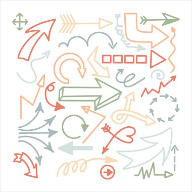 Karalama vektör okları ayarlandı. El çizimi iş simgeleri. Okul için çizim çizimi, sunum