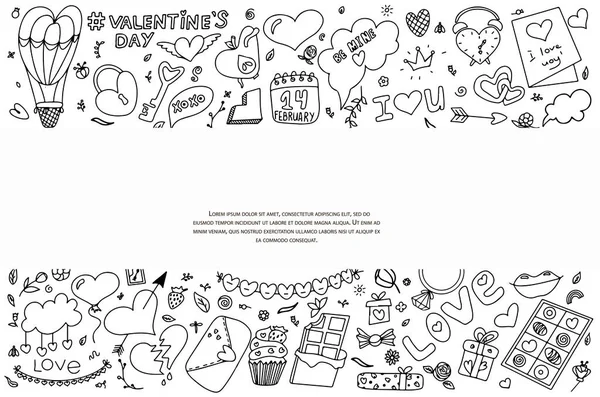 Big doodle set of icons for Valentine s day. Vector illustration for the holiday on February 14. Hand draw set for romance, wedding, date, invitation, greeting card, love. Icons for banners, sales — Stock Vector