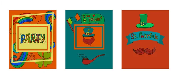 Cartes de vœux de la Saint Patrick avec dessins à la main. Un doodle de bière, Irlande, pub, bar, fête. Modèle de carte postale, d'invitation, de publicité ou de bannière pour la fête irlandaise du 17 mars — Image vectorielle
