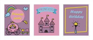 Vector Illustration Elle Çizilmiş Sketchy Peri Masalı Prenses Sancakları Crown Doodle Tasarım Kartları Vektör Resimleri. Davet, reklam, kitap için tırmanışlar.