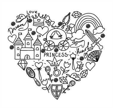 Vektör İllüstrasyonunu Ayarla Elle Çizilmiş Sketchy Peri Masalı Prenses Tacı Crown Doodle Tasarım Elementleri Tanıtımı. Davet, reklam, kitap için tırmanışlar