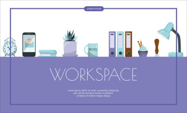 Ofis için düz vektör afişi şablonu, iş çözümleri, başlangıç, zaman yönetimi, planlama ve strateji. Web sitesi, ofis işi, serbest çalışma, mesafe çalışması için modern karikatür illüstrasyonları