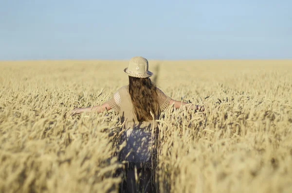 Bambina su un campo di grano — Foto Stock