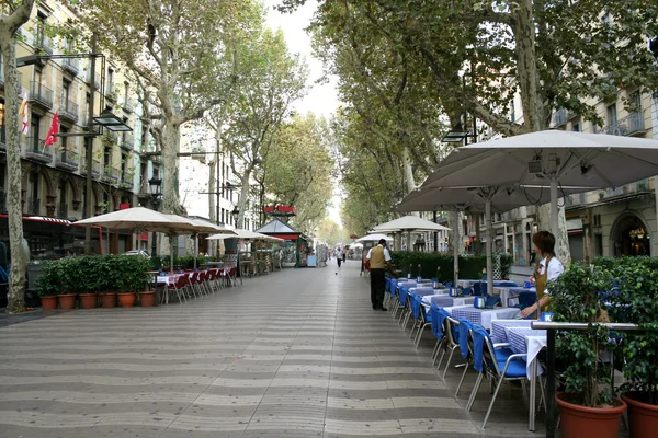 Barcelonas rambla street i morgon. Stockbild