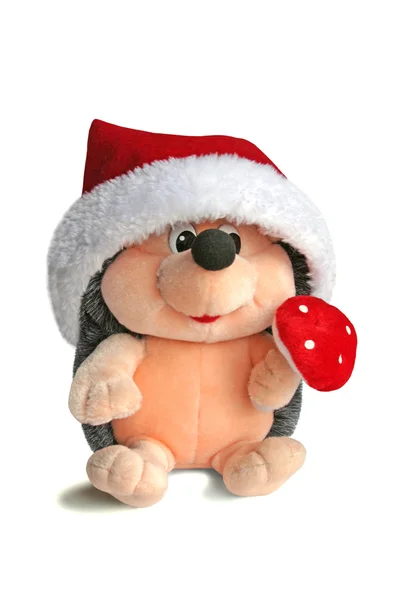 Um ouriço de brinquedo decorado para o Natal. Brinquedo fofo . — Fotografia de Stock