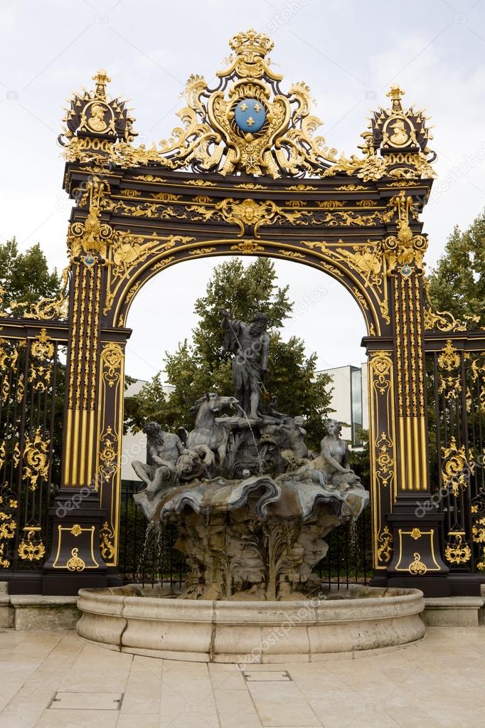 The fountain of Neptune and gilded gate in Nancy, France
