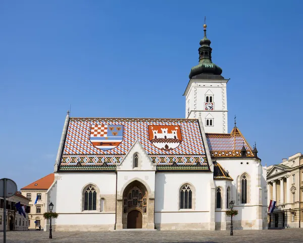 Kościół Marka Zagrzebiu Chorwacja Kościół Marka Znajduje Się Placu Marka — Zdjęcie stockowe