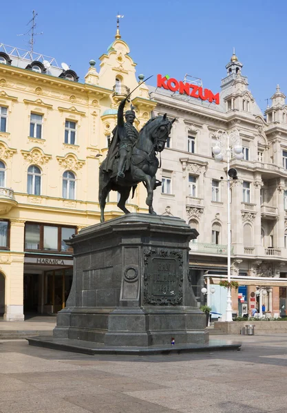 Zagreb Chorvatsko Září 2012 Ban Josip Jelacic Pomník Záhřebu Náměstí — Stock fotografie